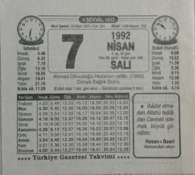 7 NİSAN 1992 SALI