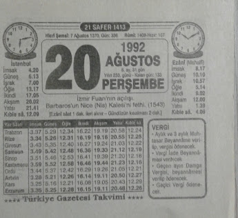 20 AĞUSTOS 1992 PERŞEMBE