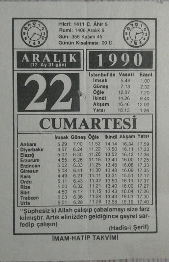 22 ARALIK 1990 CUMARTESİ
