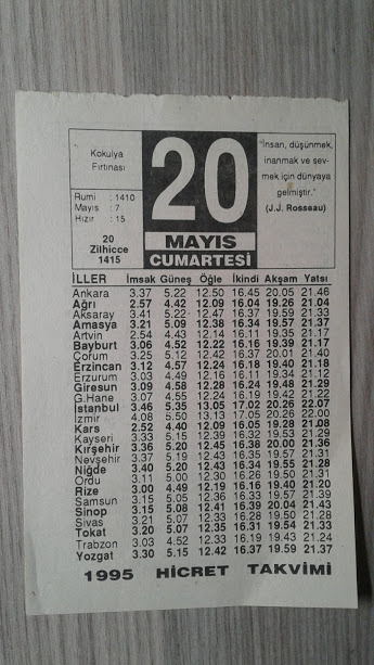 20 MAYIS 1995 CUMARTESİ - Takvim Yaprağı